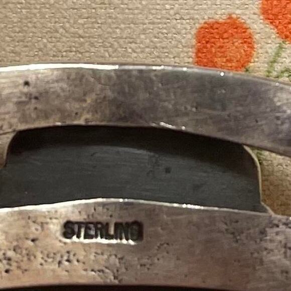 Vintage 1960s Sterling Silver Pink Opal Leaf Cuff Bracelet - Picture 4 of 4